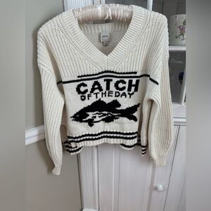 Maeve Catch of the Day White Sweater